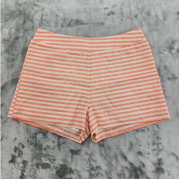 Bo Bel Pants - Bo Bel Shorts Womens L Orange Cream Striped High Waist Exposed Back Zip Cotton